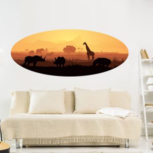 Muursticker Afrikaanse dieren in warme kleuren