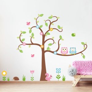 Muursticker boom met uiltjes