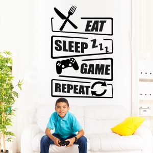 Muursticker gameroom – “Eat Sleep, Game, Repeat”